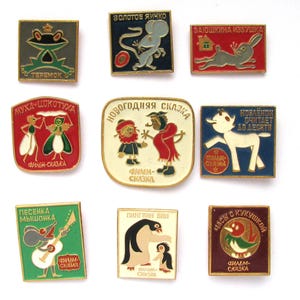Märchen-Anstecknadel, Cartoon-Anstecknadel, sowjetische Kinderabzeichen, Auswahl aus Set, Tier, Vintage-Sammlerabzeichen, Postkarten-Pin, Russisches Abzeichen, UdSSR
