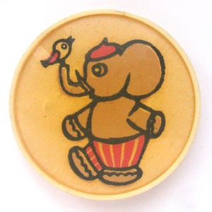 Elephant and Bird, Folk Tale character, Vintage collectible badge,  Made in USSR, 1980s