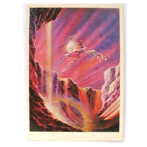 Sovjet-ruimtekaart, Mars. Aan de overkant van de zanderige rivier, Space, Space Print, Space Art, Sokolov, niet-ondertekend, Sovjet vintage ansichtkaart, USSR, 1978