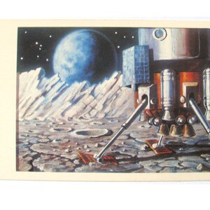 Espace, sur la lune, carte postale spatiale soviétique rare, carte spatiale, impression spatiale, art de l'espace, Sokolov, Leonov, non signé, URSS, 1969, années 60