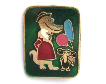 Cheburashka Pin, Crocodile Gena, Soviet cartoon Pin, Balloons, Сollectible badge, Soviet Vintage Pin, Soviet Pin, USSR