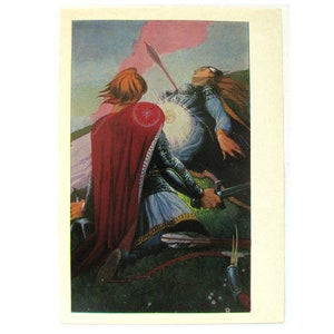 La naissance du Danube, Russie, Bogatyr, héros, illustration de Konstantin Vasilyev, carte postale inutilisée, carte postale vintage soviétique, URSS, 1981
