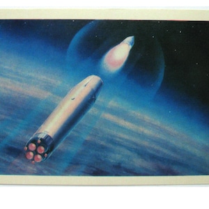 Espacio, Segunda etapa, Tarjeta espacial, Impresión espacial, Arte espacial, Sokolov, Leonov, Lanzamiento de cohete, Sin firmar, Postal soviética vintage, URSS, 1978