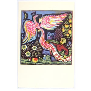 Ivan Tsarevich e o Pássaro de Fogo, Cartão Postal Não Utilizado, Pássaro, Conto, Cartão Postal Vintage Soviético, Ilustração, Yershov, 1967, 1960s, 60s, URSS