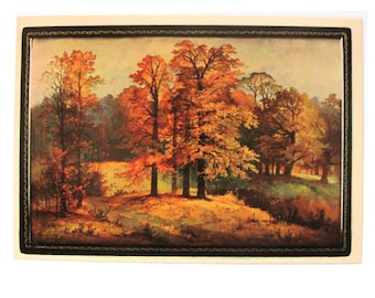Herfst, Fedoskino, ansichtkaart, doos, lakminiatuur, kunst, USSR, Sovjet vintage ansichtkaart, Karapayev, 1977