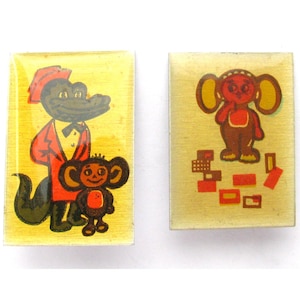 Cheburashka en krokodil Gena, set van 2 pinnen, karakter, cartoon, vintage verzamelbadge, vintage Sovjet-pin, gemaakt in de USSR