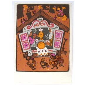 Carte postale de conte folklorique russe, inutilisé, Kolobok, maison, animal, carte postale vintage soviétique rare, illustration, Ovchinnikov, URSS, 1970, années 70