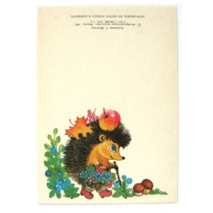 Mini carte postale de félicitations, hérisson, inutilisée, carte postale vintage soviétique, illustration, Zhebeleva, fabriquée en URSS, 1985, 1980, 80