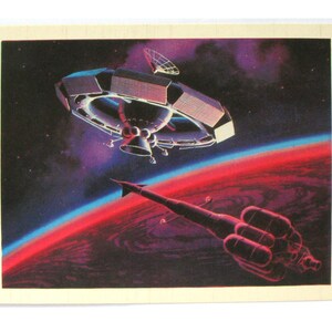 Ruimte, op weg naar Mars, ruimtekaart, ruimteprint, ruimtekunst, Sokolov, ongebruikt, niet ondertekend, Sovjet vintage ansichtkaart, USSR, 1978