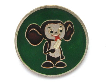 Cheburashka with ice cream, Badge, Character from soviet cartoon, Vintage collectible badge, Soviet Vintage Pin, Made in USSR