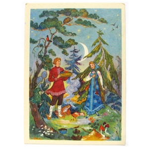 El pozo de Sinyshkin, postal sin usar, postal soviética antigua, Palekh, ilustración, Kovalev, Palekh, 1965, década de 1960, años 60, URSS
