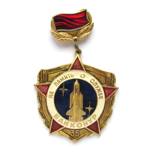 Spazio, Medaglia rara, Premio, Distintivo, Baikonur, Navetta, Cosmo, Distintivo da collezione vintage, Spilla vintage sovietica, Unione Sovietica, Prodotto in URSS, 1992