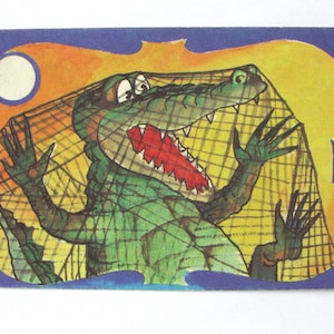 Stara pocztówka, Krokodyl, Ilustracja, ZSRR, Radziecka stara pocztówka, Niepodpisana, Lata 70. XX wieku