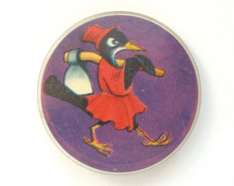 Thrush with Axe Pin, Vintage plastic badge, Bird, Tale, Cartoon character, Soviet Vintage Pin, Vintage Badge, Soviet Pin, USSR