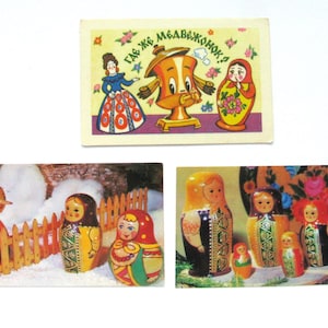 Zestaw 3 kalendarzy kieszonkowych, lalki matrioszki, używane, ilustracja, radziecka pocztówka vintage, ZSRR, 1982, 1981, 1978