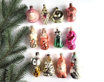 Animal Glass Christmas ornaments, Soviet Glass Christmas tree decorations, Bear, Hedgehog, Fox, Vintage Christmas, Soviet, USSR, 70s, 80s