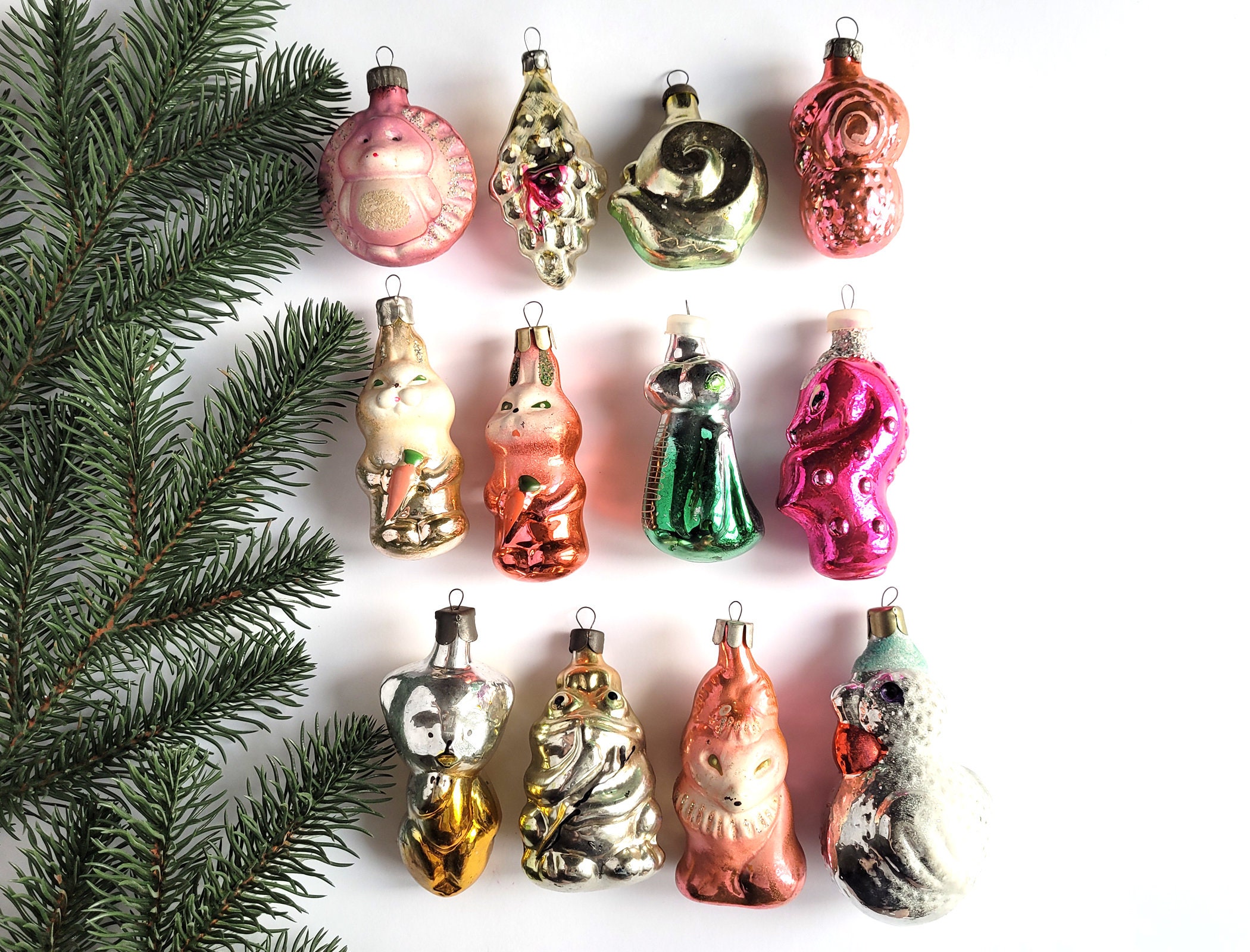 Animal Glass Christmas Ornaments, Soviet Glass Christmas Tree