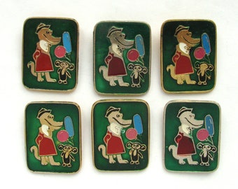Cheburashka, Crocodile Gena, Badge, Cartoon characters, Vintage collectible badge, Soviet Pin, Pick from Set, Made in USSR, 1970s