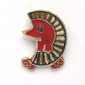 Insignia vintage de erizo, broche de animalito adorable, broche de esmalte rojo, joyería de criaturas del bosque, regalo de cumpleaños para niños, década de 1970.