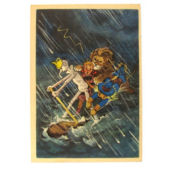 The Wizard of Land Oz, Unused Postcard, Illustration, Cartoon, Volkov, Fairy Tale, Print, Soviet Vintage Postcard, Vladimirsky, 1962, Izogiz