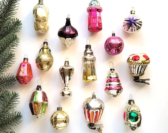 Julgransprydnader i glas, klocka, lykta, fyr, pyramid, sovjetiska julgransprydnader i glas, vintage, Sovjetunionen, 70-tal, 80-tal