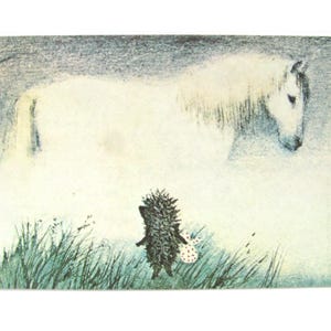 Hedgehog in the Fog, Horse, Rare Postcard, Soviet cartoon, Animal, Soviet Vintage Postcard, Illustration, USSR, 1982, 1980s