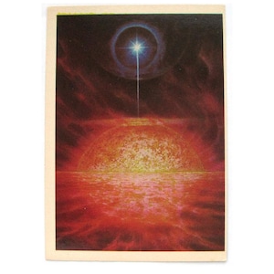 Cartão espacial soviético, lançamento de nave espacial em Plutão, espaço, impressão espacial, arte espacial, Sokolov, sem assinatura, cartão postal vintage soviético, URSS, 1982
