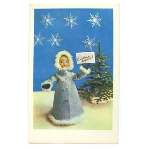 Feliz Ano Novo, Cartão Postal, Donzela da Neve, Ano Novo, Natal, Ilustração, Não Utilizado, Cartão Postal Vintage Soviético, Ignatovich, URSS, 1968, década de 1960