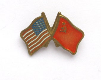 USSR, USA, Flags Pin, Rare Vintage collectible badge, Friendship, Soviet Pin, USSR