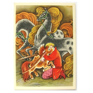 Pequeño caballo jorobado, postal sin usar, postal soviética antigua, ilustración, Golts, 1964, década de 1960, años 60, URSS