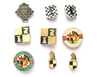 Chess, Sports, Pick from Set, Soviet Badge, Chessboard, Kinds of sport, Vintage metal collectible pins, Made in USSR, 1980s