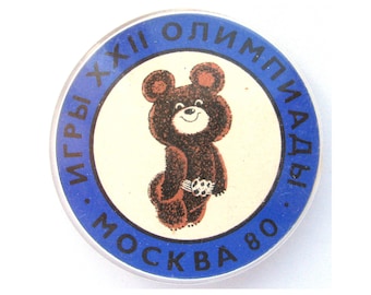 Olympic Bear Misha Pin, Moscow 1980, Badge, Sign of Olympic Games, Soviet Sport Pin, Vintage plastic badge, Soviet Vintage Pin, USSR