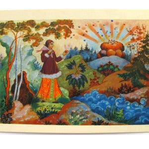 Chave da terra, Cartão postal não utilizado, Cartão postal vintage soviético, Palekh, Ilustração, Zhbanov, Palekh, 1965, 1960s, 60s, URSS