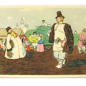 El sacerdote y el trabajador, postal rara sin usar, postal soviética vintage, Pushkin, cuento de hadas, ilustración, Kanevsky, 1961, década de 1960, URSS