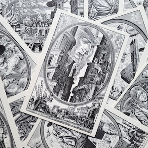 Viagens de Gulliver, Conjunto de 16 cartões postais, Jonathan Swift, Ilustração, Cartão postal não utilizado, Impressão, Cartão postal soviético, União Soviética, URSS, 1976