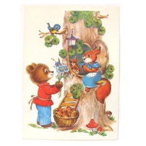 Radziecka nieużywana pocztówka gratulacyjna, Ósmy marca, Międzynarodowy Dzień Kobiet, stara pocztówka, ZSRR, ilustracja, 1989, lata 80., lata 80.