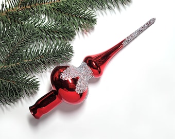 Top van de kerstboom, Sovjet-glas kerstboomdecoratie, boomtopper, glazen kerstdecor, vintage ornament, USSR, Sovjet-Unie, jaren 80