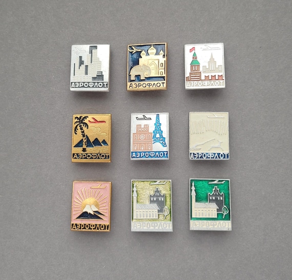 Vintage Aviation Pins, Badge, Pick from Set, Tourism, Sight, Plane, Aircraft, Transport, Aeroflot, 1980s