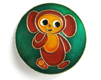 Cheburashka, Badge, Character from soviet cartoon, Vintage collectible badge, Soviet Vintage Pin, Made in USSR