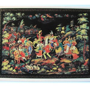 Pauls Hochzeit, Palekh, Postkarte, Turin, Folk, Lackminiatur, Kunst, UdSSR, Vintage Postkarte, 1982