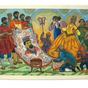 Conto de fadas, Tsaritsa, Cartão postal não utilizado, Cartão postal soviético antigo, Kochnev, Palekh, Ilustração, Smirnov, Ilustração, 1969, década de 1960, década de 60, URSS