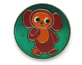 Cheburashka, Badge, Character from soviet cartoon, Vintage collectible badge, Soviet Vintage Pin, Made in USSR