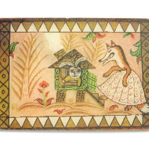 Fox and Hear, maison en bois, calendrier stéréo 3D vintage soviétique, carte postale vintage de l'Union soviétique, URSS, 1989, années 1980