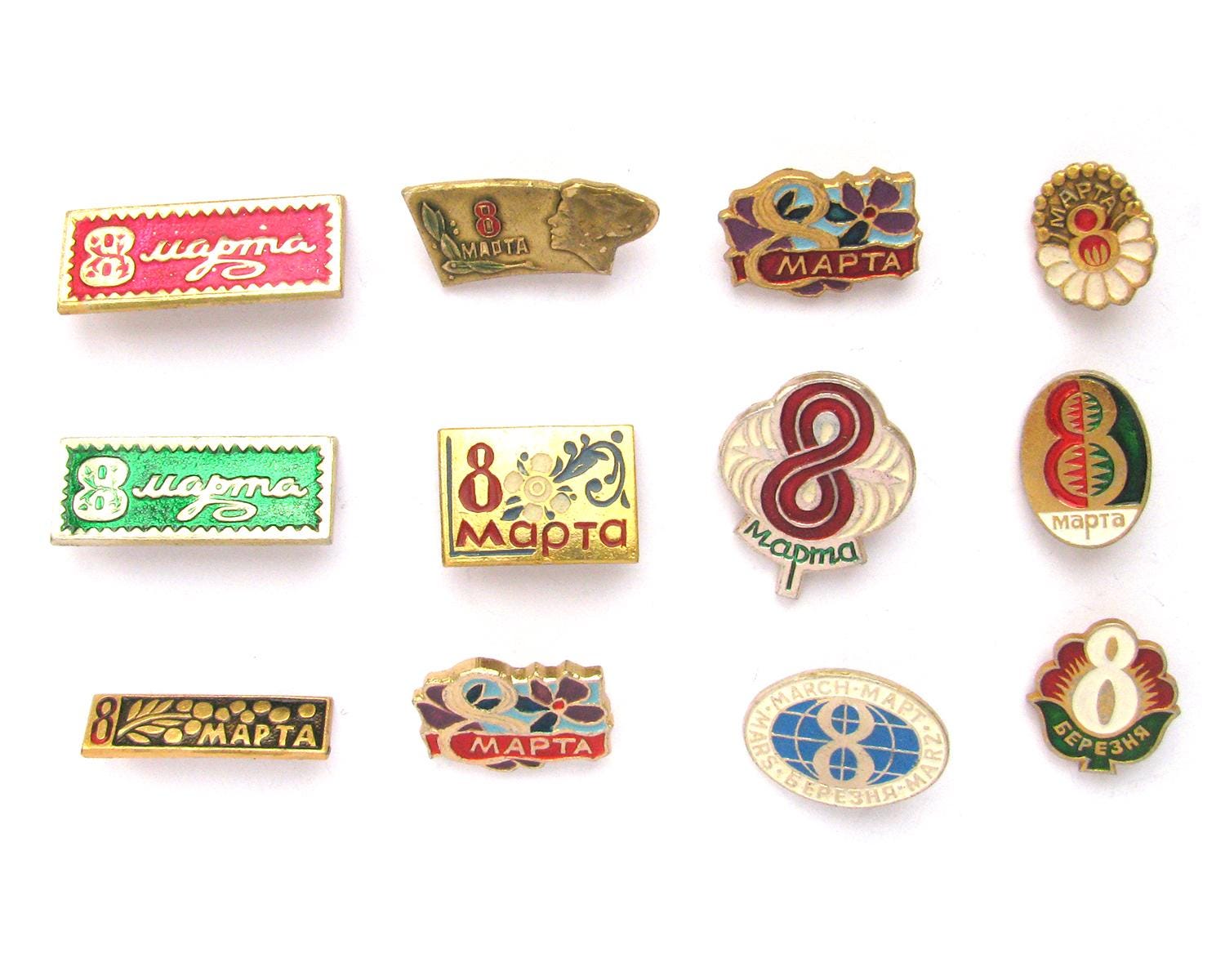 Eight of March Pins, International Women's Day, Badge, Soviet