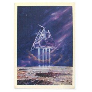 Spazio, Lunokhod sulla Luna, cartolina inutilizzata, dipinto, Leonov, Sokolov, illustrazione, cartolina d'epoca sovietica, URSS, 1973, anni '70
