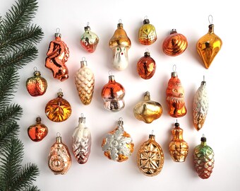 christmas decoration 70s shiny glass ornament Set of 10 Soviet Vintage Christmas ornament Colored Pine Cone Made of Glass in USSR