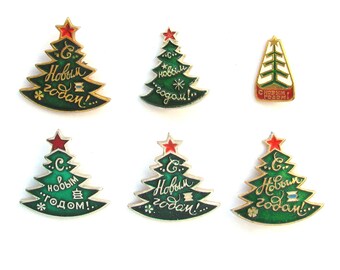 Neujahrs-Anstecknadel, Auswahl aus einem Set, sowjetisches Vintage-Abzeichen, Weihnachtsbaum, Hergestellt in der UdSSR