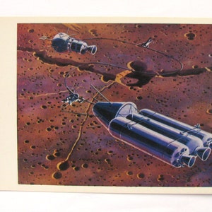 Spazio, Sopra la Luna, Cartolina Spaziale, Stampa Spaziale, Arte Spaziale, Sokolov, Illustrazione, Non Firmata, Rara Cartolina Vintage Sovietica, URSS, 1975, anni '70