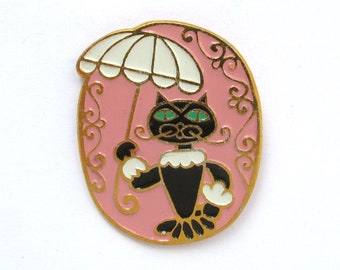 Kat met paraplu Pin, Sovjet Vintage Pin, Cat Pin, Vintage badge, Vintage Badge, Sovjet Pin, Sovjet Badge, Cat Pin, Emaille Pin, USSR, jaren 1980