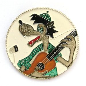 Nu pogodi Pin, Wolf Pin, Guitar, Cartoon, Character, Animal, Soviet badge, Vintage badge, Soviet Vintage Pin, Soviet Pin, USSR